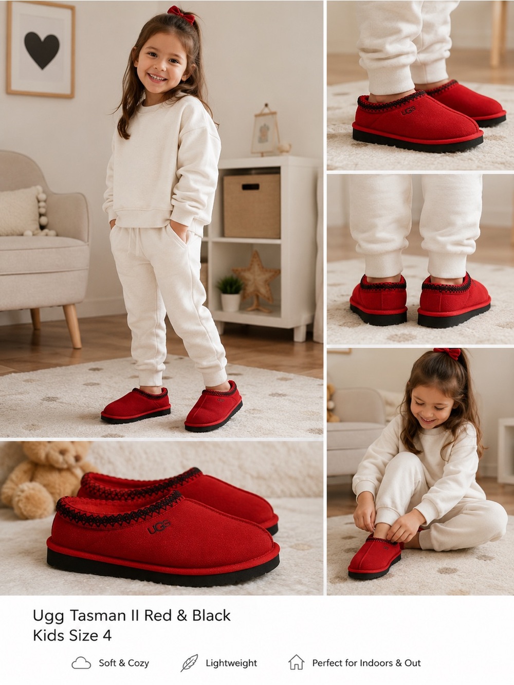 Ugg Tasman II Red & Black Kids Size 4